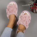Women'S Argyle Fuzzy Slippers, All-Season Warm Indoor Home Slides, Comfortable Breathable Fabric House Shoes, Eva Sole, Hand Washable - Pink