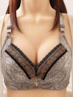 Rhinestone Decor Jacquard Lace Wireless Anti Sagging Bra, Elegant Adjustable Straps Push Up Breathable Bra, Women'S Lingerie & Underwear - Image 3