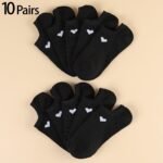 6/10 Pairs Unisex Ankle Socks With Heart Accents - Soft Breathable Moisture-Wicking No-Show Boat Socks For Men & Women, Assorted Colors, All-Season Casual Athletic Office Wear, Machine Washable - Image 3