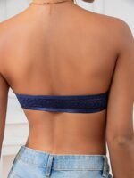 Soft Touch Chic Navy Blue Strapless Bandeau Bra With Heart Pattern - Sexy Front Closure, Push-Up Support, No Underwire, Soft Polyester & Elastane Blend, Hand Washable - Women'S Lingerie - Image 9