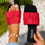Women'S Pleated Design Slide Sandals, Casual Square Open Toe Flat Summer Shoes, Lightweight Slide Sandals - Image 13