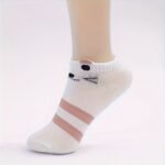 5 Pairs Women'S Cute Cartoon Cat Print Ankle Socks - Breathable Fabric, Assorted Patterns (Stripes, Polka Dots, Hearts) In Pink, White & Beige, Perfect For Casual Attire, Cute Socks - Image 6