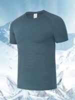 1Pc Men'S Ice Sliky Fiber T-Shirt With -7? Ice Feel Technology, Moisture-Wicking Quick-Dry High Elasticity Fabric, Breathable Gradient Mesh Design For Sports & Casual Wear - Black, All-Season Round Neck Short Sleeve Tee, Summer Activewear, Moisturewicking Fabric, High Elasticity Shirt - Image 7