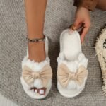 Women'S Autumn And Winter Warm Slippers With A Bow Design, Stylish Indoor Slippers For The Living Room. - Image 7