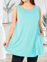 Women'S Plus Size Sleeveless Tank Top With Pockets - Casual, Comfortable, And Stylish Red Blend Vest For Casual Attire, Plus Size - Image 5