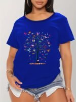 Butterfly Tree Print Crew Neck T-Shirt, Casual Short Sleeve T-Shirt For Spring & Summer, Women'S Clothing - Image 7