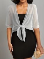 An Elegant Front-Button Sheer Shirt With A Shawl Design. - Image 2