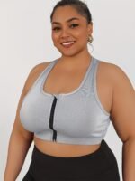 Women'S High-Impact Sports Bra With Zipper Front Closure, Removable Pads & High-Elasticity Fabric - White Yoga Running Gym Bra For Workouts, Machine Washable, Strapless Push Up Bra, Workout Support, Backless Design, Durable Sports Wear