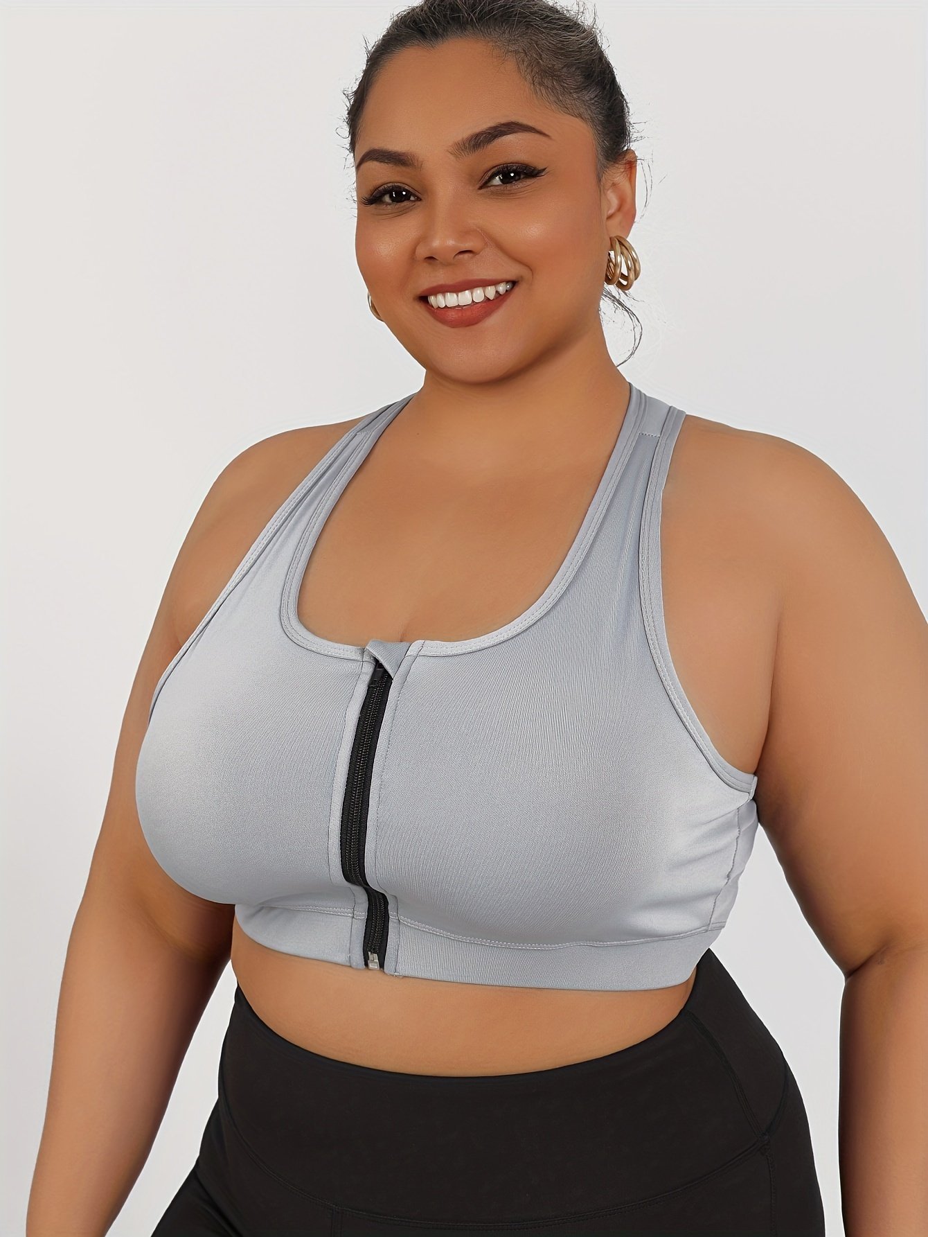 product-fancy-2b0be5cd-e8cf-4f4c-896c-a89968bd8b20.jpg Women'S High-Impact Sports Bra With Zipper Front Closure, Removable Pads & High-Elasticity Fabric - White Yoga Running Gym Bra For Workouts, Machine Washable, Strapless Push Up Bra, Workout Support, Backless Design, Durable Sports Wear - Image 1