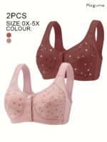2Pcs Women'S Plus Size Soft Bra Set - Elegant Front Closure Bra & Camisole With Random Floral Print, No Padding, Wireless Support For Spring/Summer, Comfortable Undergarment, Casual Attire, Elegant Undergarment, No Padding Bra - Image 4