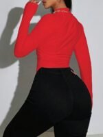 Side Ruched Asymmetrical Hem T-Shirt, Sexy Mock Neck Slim-Fit Long Sleeve Top For Spring & Fall, Women'S Clothing - Image 10