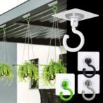 5Pcs Rotatable Adhesive Ceiling Hooks - No Drill, Easy Install For Hanging Plants, Lanterns & Wind Chimes - Versatile Sticky Hangers In White, Green, Black - Ideal For Home & Garden Decor, Plant Hangers|Modern Home Accessory|Durable Plastic Hooks