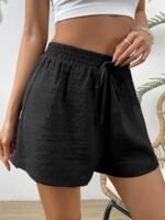 Women'S Casual Solid Color Navy Blue Knot Waist Shorts - Elastic Waistband, Drawstring Tie, Lightweight Fabric, Perfect For Spring/Summer/Fall, Beachwear Essentials, Knotted Waiststyle, No Stretch Material - Image 8