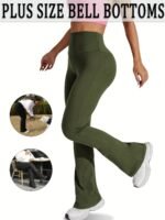 Plus Size Sports Pants, Women'S Plus Solid Wide Waistband High Rise Flared Leg High Stretch Yoga Trousers Suitable Spring/Autumn - Image 8