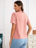 Elegant Deep V-Neck Lace-Up Blouse For Women - Chic Solid Color Shirting Style With Eyelet Detail, Versatile For All Seasons - Image 7