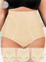 Set Of 3 Large Size High-Waisted Tummy Control Seamless Women'S Panties, Triangle Cut, Comfortable Fit, Shaping And Lifting, Summer Thin Style.
