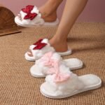 Women'S Autumn And Winter Warm Slippers With A Bow Design, Stylish Indoor Slippers For The Living Room. - Image 2