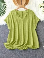 European And American Hollowed-Out V-Neck Short-Sleeved Bat-Sleeve Slim-Fitting T-Shirt - Image 6