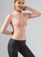 Women'S Quick-Dry Long Sleeve Zip-Up Sports Jacket - High Elasticity Breathable Yoga & Running Top With Front Pockets, Slim Fit All-Season Activewear For Gym, Outdoor Activities, Sleek Design, Durable Fabric - Image 4