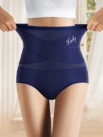 1Pc Women'S High-Waist Shapewear Briefs - Breathable Mesh Cross-Back Ice Sliky Fiber Fabric, Seamless Butt Lifting & Tummy Control, Solid Pink Elegant Design For Everyday & Special Occasions, Special Occasion Underwear, Sleek Underwear Style, Comfortable Fit - Image 3