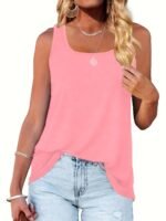 Plus Size Basic Tank Top, Women'S Plus Solid Square Neck High Stretch Summer Tank Top