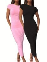 Women'S Bodycon Pencil Dress - Sexy Round Neck Short Sleeve Long Sleeveless Alternative - Machine Washable Stretchy Fabric - Solid Color Elegant Office To Party Wear, Formal Occasion, Formfitting Silhouette, Smooth Texture, Professional Women - Image 6