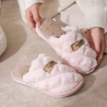 Women'S Plaid Color-Block Winter Slippers - Cozy Plush Faux Fur Lining, Non-Slip Pvc Sole, Soft Fabric Indoor House Shoes For Cold Floors, Grey & White Options, Cute Slippers, Plush Fur Interior, Durable Traction Footwear - Image 4