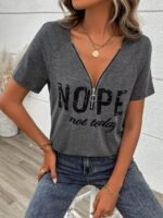 V-Neck Solid Color Printed Short-Sleeve T-Shirt - Image 5