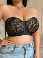 Plus Size Front Closure Strapless Lace Bra For Women - Floral Print Adjustable Comfort Fit, No Underwire & Non-Detachable Padded Cups, Sexy Elegant Design For Everyday & Special Occasions, Strapless Bra, Evening Wear Accessory, Offshoulder Lingerie, Wirefree Construction, Comfortable Lingerie, Breathable Material, Fashion Lovers - Image 2