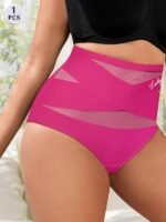 1Pc Plus Size High-Waist Tummy Control Women'S Underwear - Breathable Mesh, Cross-Compression Design, Seamless Briefs For Butt Lifting And Slimming Waist Reduction, Elegant Purple, Tummy Control Shapewear - Image 4