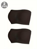 2Pcs Strapless Seamless Breathable Solid Color Comfortable Versatile Simple Sexy Plus Size Women'S Anti-Slip Ruched Bra Top Wardrobe Essential Set - Image 6