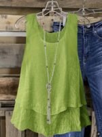 Women'S Plus Size Sleeveless Elegant Top - Lightweight Breathable Blue Round Neck Vest, Machine Washable Spring Summer Casual Wear, Elegant Special Line Collection, Sophisticated Design, Textured Fabric - Image 2