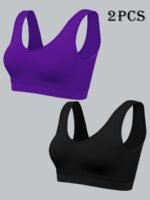 2Pcs Nadia Go Women'S Seamless High-Impact Sports Bras - No Padding Lightweight Thin Design, High Elasticity For Yoga, Running & Gym - Breathable Pink & Black, Yoga Accessories | Sleek Sports Bra | Highelasticity Fabric - Image 2
