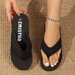 Women'S Slip-On Sandals With Flat Sole & Soft Fabric Upper - Breathable Casual Slippers, Lightweight Eva Cushioned Insole For Indoor/Outdoor Comfort, Black, Ladies Slippers - Image 2