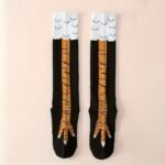 1 Pair Chicken Claw Print Knee-High Socks, 95% Polyester 5% Spandex, Animal Pattern Knit Fabric, Machine Washable, Couple'S Knee-Length Stockings