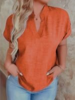 Women'S Casual V-Neck Blouse With Small Stand-Up Collar - Vibrant Yellow Solid Color, Regular Fit, Machine Washable, Versatile For Spring Summer Fall, Seasonal Fashion Top, Sophisticated Casualwear, Lightweight Fabric, Everyday Top, Classic Style, Breathable Material, Stylish Top, Office Casual - Image 6