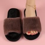 Women'S Elegant Faux Fur Slippers, All-Season Soft Indoor Home Slip-On Shoes, Solid Color, Fabric Upper/Inner, Eva Sole, Warm Comfort - Image 13