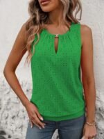 Women'S Elegant Sleeveless Vest With Decorative Buttons - Semi-Sheer Round Neck Lightweight Top, Mint Green Medium Stretch Machine Washable For Spring/Summer Casual & Formal Wear, Sleeveless Vests, Spring Fashion, Butterfly Motif, Nontransparent Fabric - Image 6
