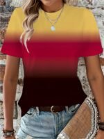 Gradient Crew Neck T-Shirt, Short Sleeve Casual Top For Spring & Summer, Women'S Clothing - Image 6