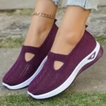 1 Pair Women'S Breathable Open Toe Sneakers, Casual All-Season Slip-On Walking Shoes, Lightweight Flat Sole With Solid Color Design, Comfortable Fabric Upper/Inner And Faux Sole - Image 25