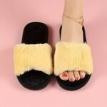 Women'S Elegant Faux Fur Slippers, All-Season Soft Indoor Home Slip-On Shoes, Solid Color, Fabric Upper/Inner, Eva Sole, Warm Comfort - Image 5