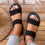 Women'S Solid Color Flat Sandals, Casual Open Toe Summer Shoes, Lightweight Ankle Strap Sandals - Image 2