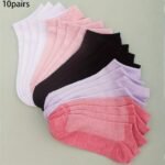 10 Pairs Solid Ankle Socks, Simple & Lightweight Low Cut Socks, Women'S Stockings & Hosiery - Image 14