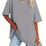 Women'S Loose-Fit V-Neck Half-Sleeve Blouse - Soft Stretch, Solid Color, Spring/Summer Casual & Formal Wear, Elegant & Breathable, Transitional Weather Clothing, Middle Eastern Style, Comfortable Fit, Stretchy Fabric Top