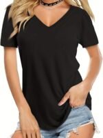 Solid Color Casual Short Sleeve T-Shirt, V-Neck Running Sports Tee, Women'S Activewear - Image 6