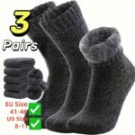 3 Pairs Black Socks For Men, Thermal Socks For Men Extreme Cold Weather, Black Socks For Men 9-12 - Image 2