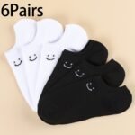 6 Pairs/10 Pairs Unisex Plain Color Casual Socks Breathable Low Top Sneakers Simple Joyful Face Design Soft Moisture Wicking Comfortable For Daily Wear, Home Workouts & Office Minimalist Style All Season & Festive Occasions - Image 11