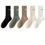 1/5 Pairs Unisex Casual Plain Color Socks, Fashion Versatile Socks, Breathable Comfy Crew Socks, Casual Sports Socks For Men Women - Image 7