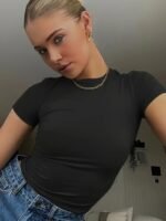 Solid Color Skinny Crop Top, Stylish Short Sleeve Crew Neck Top For Spring & Summer, Women'S Clothing - Image 5