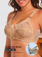 Plus Bra, Underwire-Free Full Coverage Bra, Push Up Bra With Classic Three-Piece Structure In Sheer Fabric, Sexy Contrast Lace, Wide Shoulder Straps, Back Shaping And Side Reduction, 100Dd, 105D - Image 2
